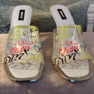 DKNY Transparent Slides with Vibrant Accents